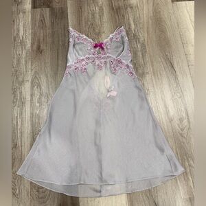 Victoria's Secret Lavender Sheer Lace-Trim Chemise with Pink Sz M